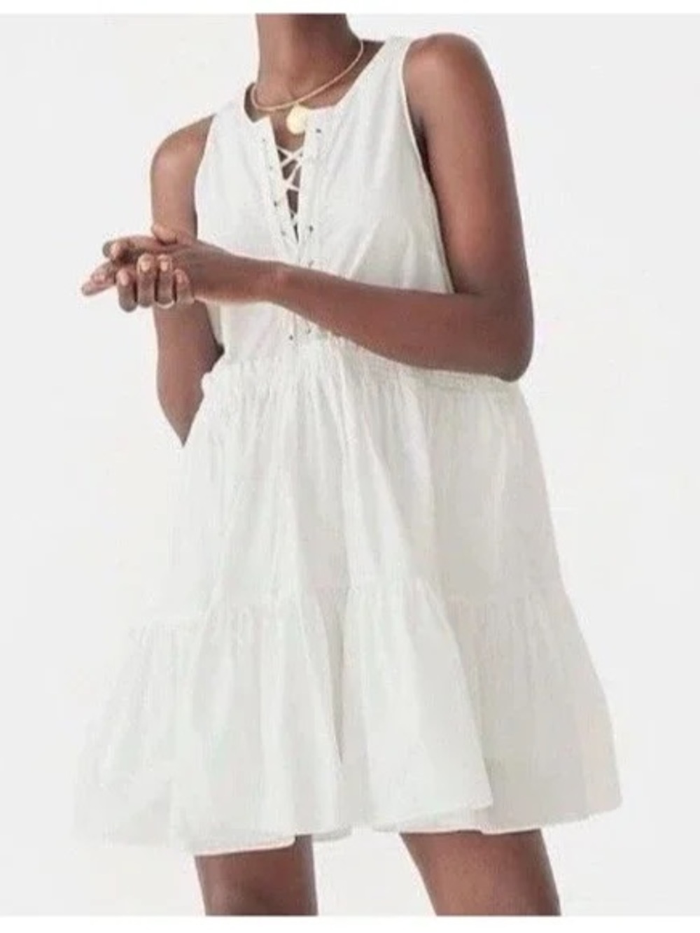 J Crew White Cotton Lace Up Mini Dress XXS Tiered Beach Wedding Dress